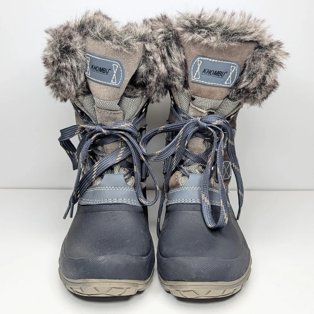 Khombu Slope Winter Snow Boots Suede Leather Rubber Faux Fur Size 7